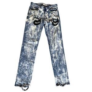 Denim & Co. Acid Wash Jeans 🔥 Y2K Graphic Patch Distressed Denim 👖 Size 32/32